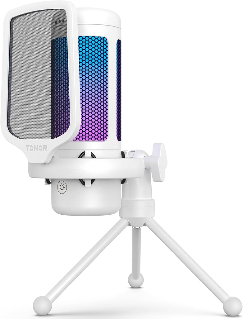 TONOR Gaming Microphone, RGB PC Microphone, Cardioid Condenser USB Mic with Adjustable Light Modes & Brightness, Quick M