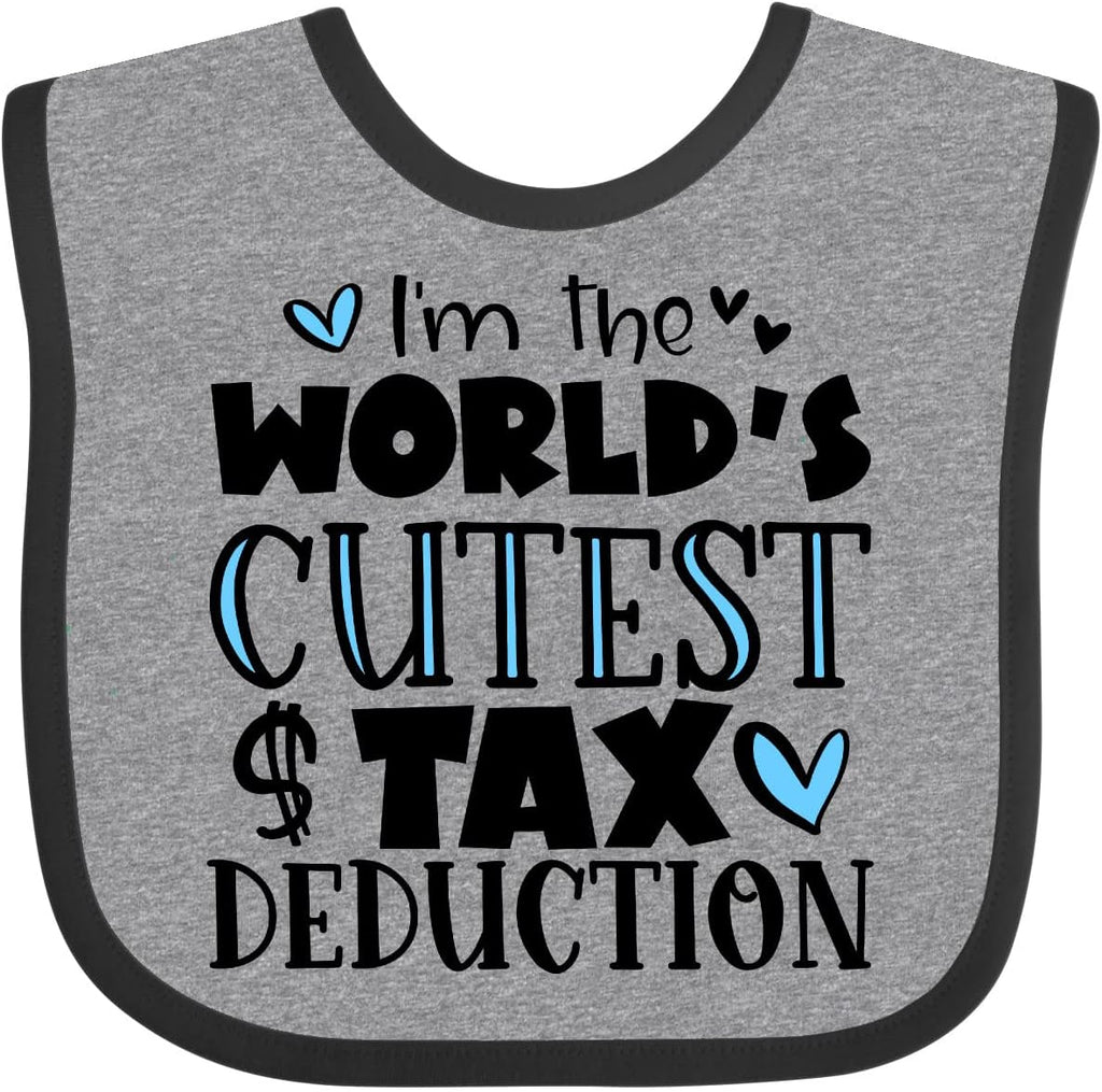 inktastic I'm the World's Cutest Tax Deduction Blue Hearts Baby Bib Heather and Black 3acba