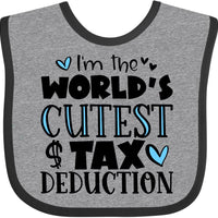 inktastic I'm the World's Cutest Tax Deduction Blue Hearts Baby Bib Heather and Black 3acba