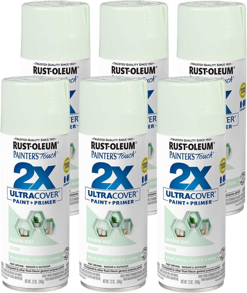 Rust-Oleum 329200-6PK Painter's Touch 2X Ultra Cover Spray Paint, 12 oz, Gloss Modern Mint, 6 Pack