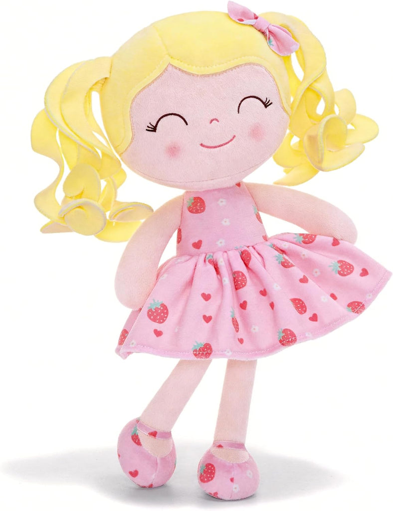 Gloveleya Baby Dolls Soft Snuggly First Baby Girl Gifts Soft Doll for Girls with Strawberry Printed Dress 12inches Fruit
