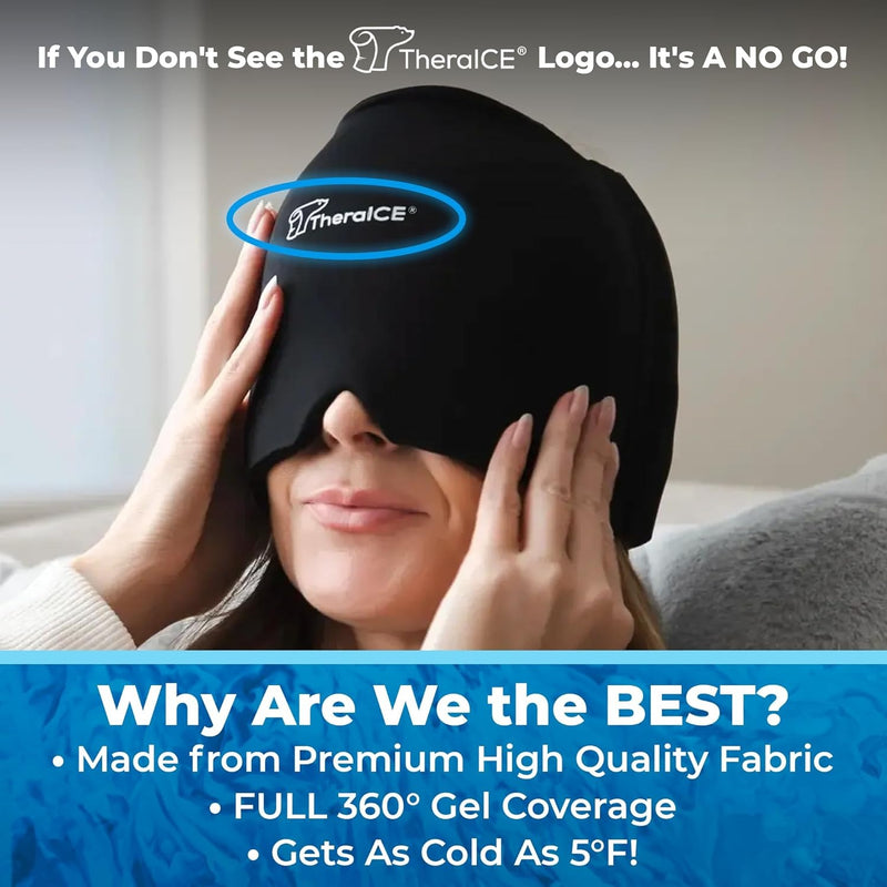 TheraICE Gorro de Alivio para Migraña, Gorro Calmante para Dolor de Cabeza con Compresa de Hielo, Máscara de Compresa Fría Facial, Productos de Gel Refrescante para Envolver la Cabeza para Tensión