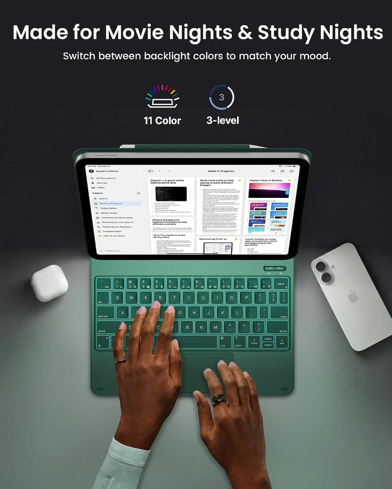 Funda con Teclado typecase Edge para iPad 11" (A16) / 10.ª Gen - Verde Medianoche