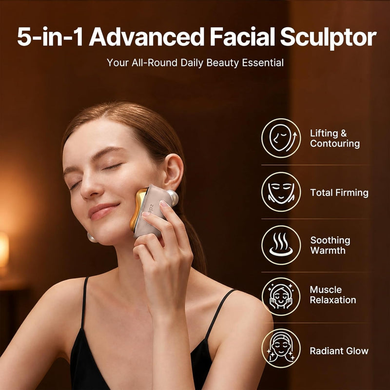 ZDEER GS5 - Herramienta de escultura facial eléctrica de latón Gua Sha con vibración, masajeador facial para mujer, terapia de luz roja LED para cuello y cara, dispositivo de reafirmación de la piel,