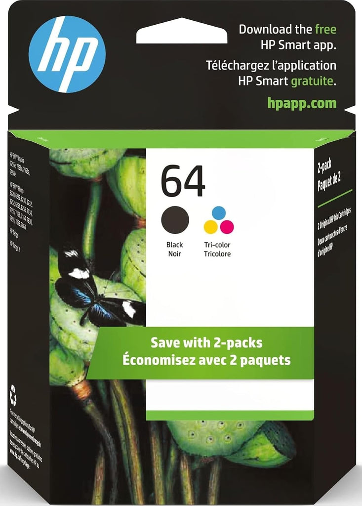 HP 64 Black & Tri-Color Ink Cartridges Printers (Combo Pack) | Works with Printer Series: Inspire 7950e; Envy Photo 6200