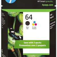 HP 64 Black & Tri-Color Ink Cartridges Printers (Combo Pack) | Works with Printer Series: Inspire 7950e; Envy Photo 6200