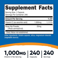 Nutricost Vitamina C con escaramujos, 1025 mg, 240 cápsulas, vitamina C 1,000 mg, rosa cadera, 25 mg, premium, sin OMG, suplemento sin gluten