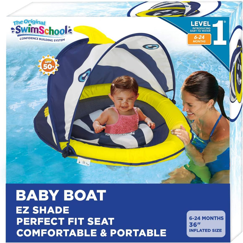SwimSchool Deluxe Baby Float with Adjustable Canopy - 6-24 Months - Baby Swim Float with Splash & Play Activity Center S