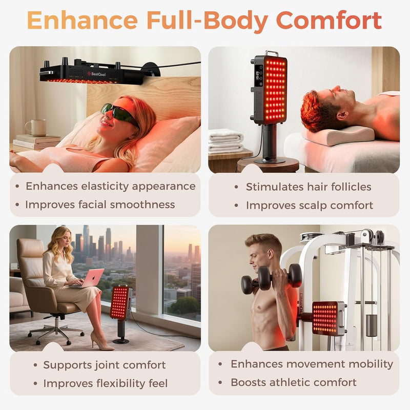 BestQool Panel de terapia de luz roja, terapia de luz infrarroja de 6 longitudes de onda con soporte, FSA-HSA Elite Grade 60 LED terapia de luz roja de doble chip para cuerpo, cara, lámpara de luz inf