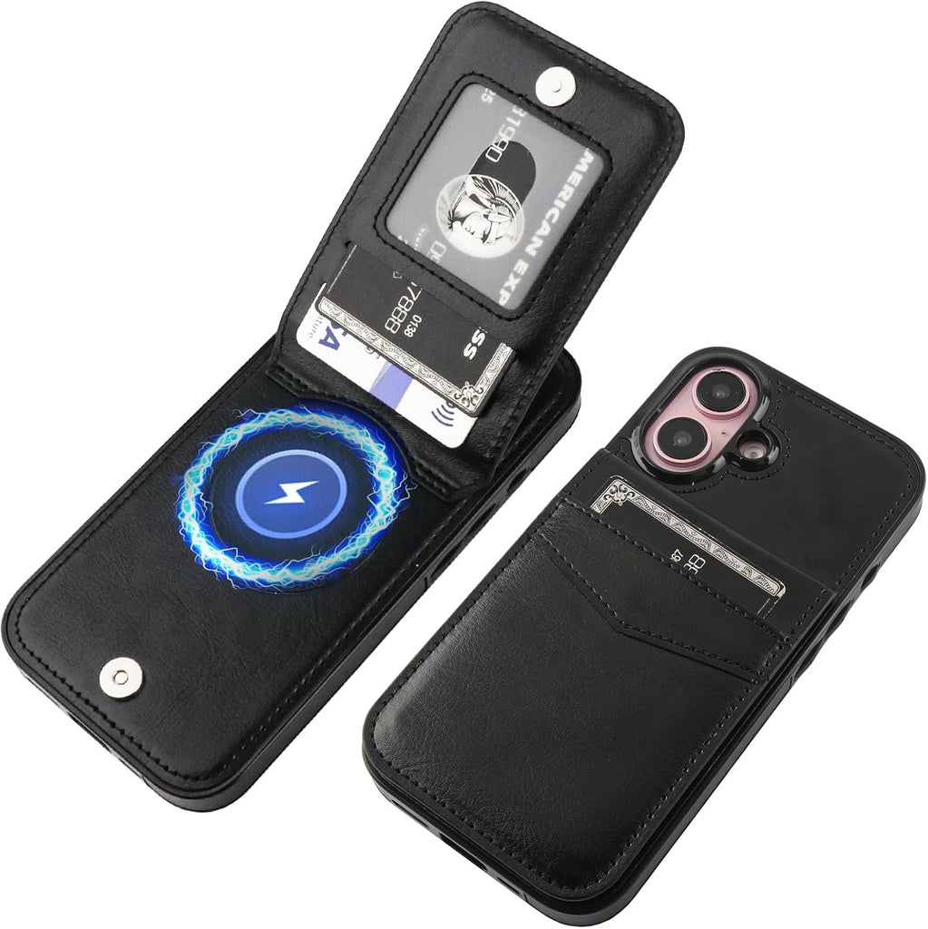 KIHUWEY for iPhone 16 Wallet Case Card Holder for MagSafe, Black