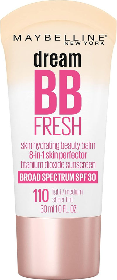 MAYBELLINE Dream Fresh Skin Hydrating BB cream, 8-in-1 Skin Perfecting Beauty Balm with Broad Spectrum SPF 30, Sheer Tint Coverage, Oil-Free, Light/Medium, 1 Fl Oz