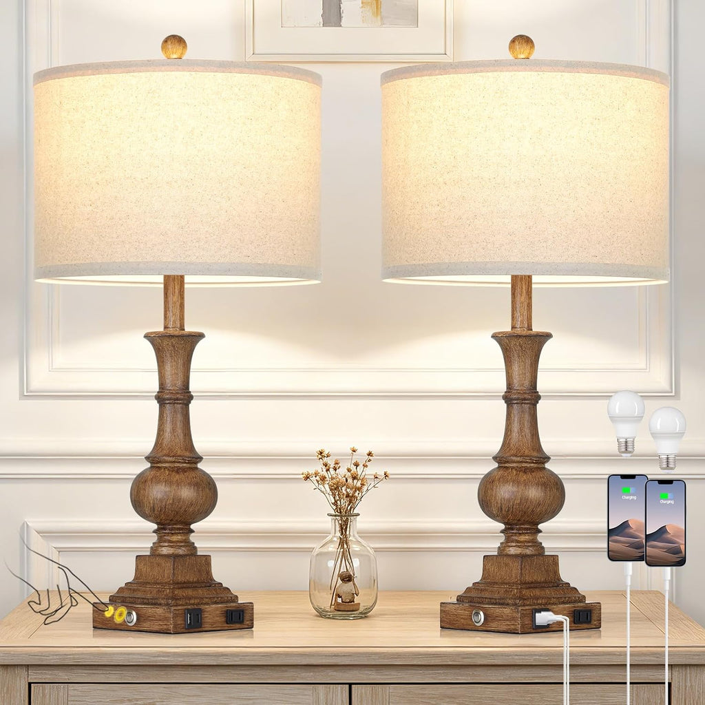 Lolikit 26" Tall Farmhouse Table Lamps Set of 2,Bedside Lamps for Bedroom