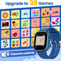 Melontti Waterproof Smart Watch for Kids Boys Ages 5-12 with 39 Games, HD Camera, Video, Music, Habit Tracking, Alarm, Pedometer, Kids Smart Watch Chrismars Birthday Gift for Boys Age 5 6 7 8(Blue)