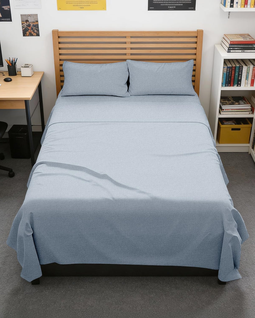 Full XL Sheets - 4 Piece Full XL Sheet Set - Breathable - Heathered Blue