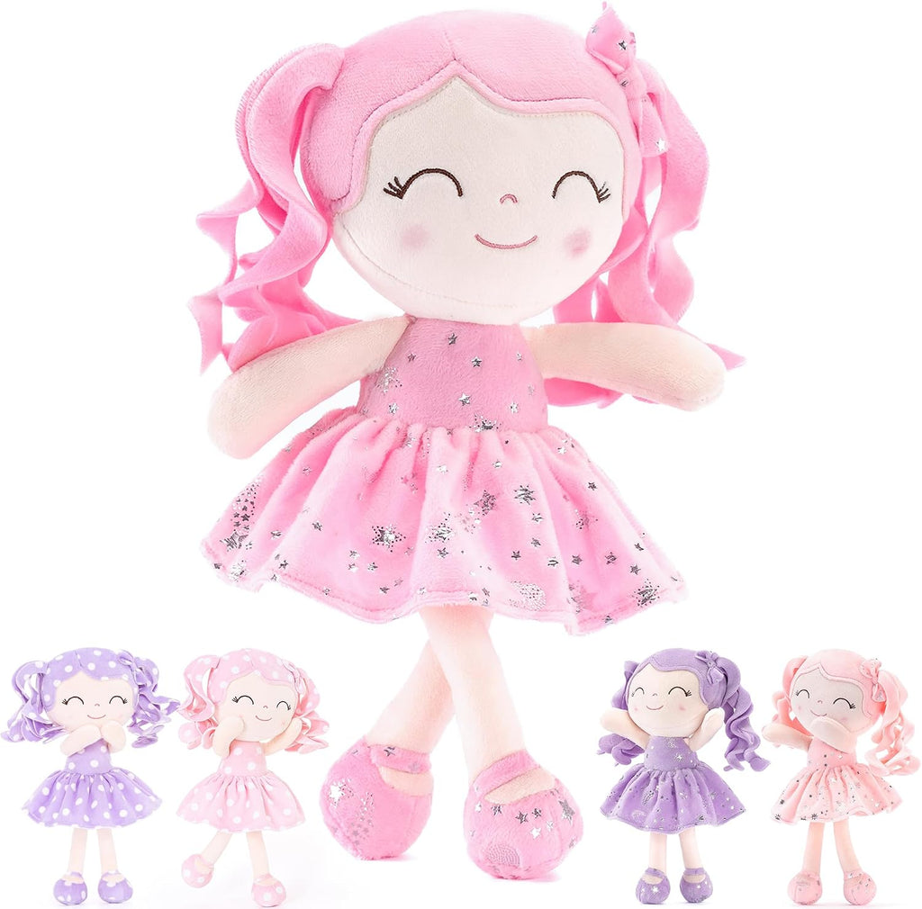 Gloveleya Doll Baby Dolls First Baby Doll Soft Doll Baby Girl Gifts Toys for Girls Curly Hair Star Pink Dress 12 inches