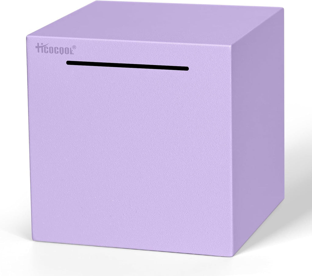 Hicocool Piggy Bank for Adults Must Break to Open, Unbreakable Stainless Steel Money Saving Box (Purple, 5.9 inch)