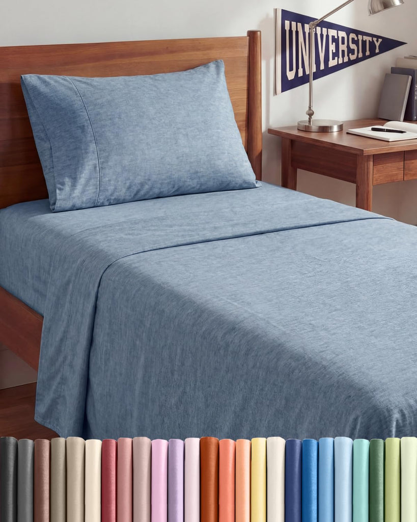 Twin XL 3 Piece Sheet Set - College Dorm Room Essentials - Heathered Blue