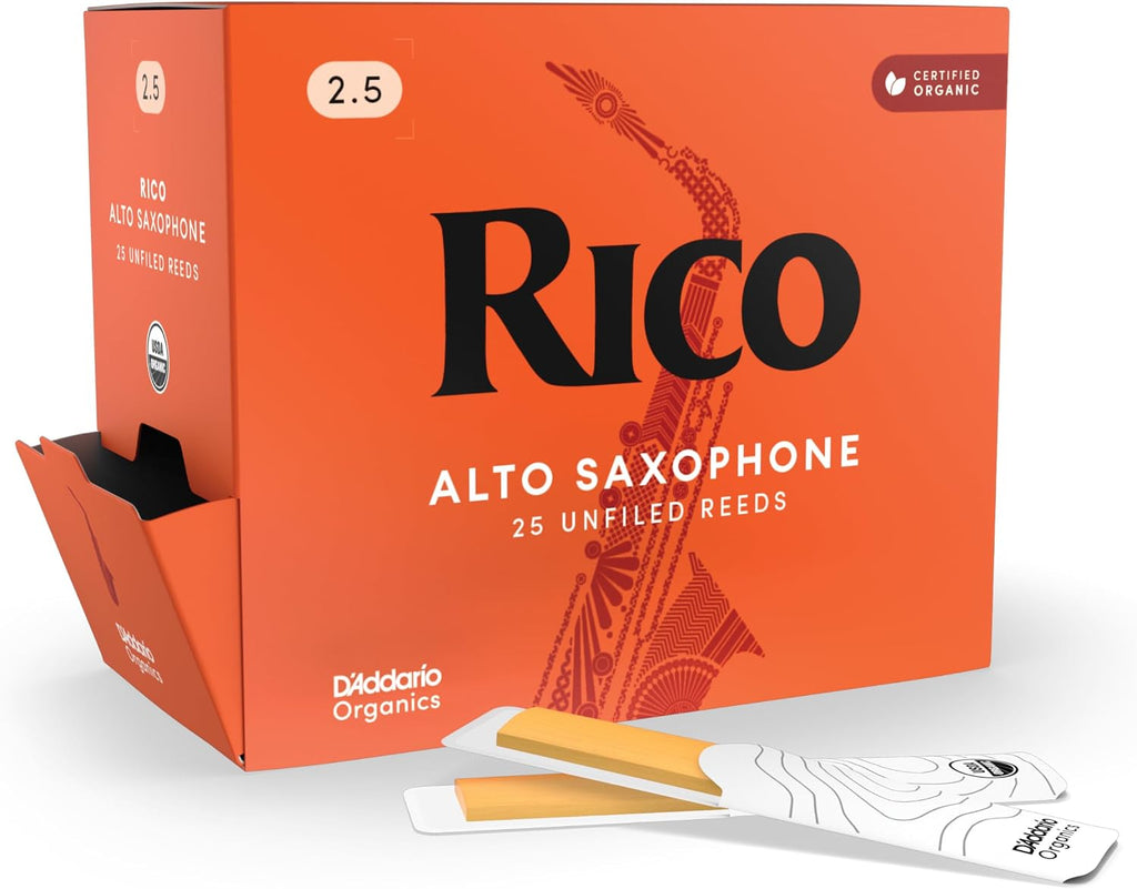Rico Organic Alto Saxophone Reeds, Strength 2.5, 25 Pack