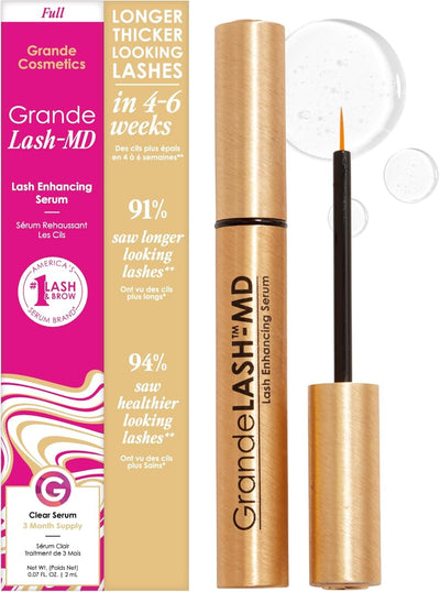 Grande Cosmetics GrandeLASH-MD Suero Potenciador de Pestañas - Fórmula Infundida con Péptidos y Vitaminas para Pestañas más Largas, Gruesas y de Aspecto más Completo - Probado por Oftalmólogos