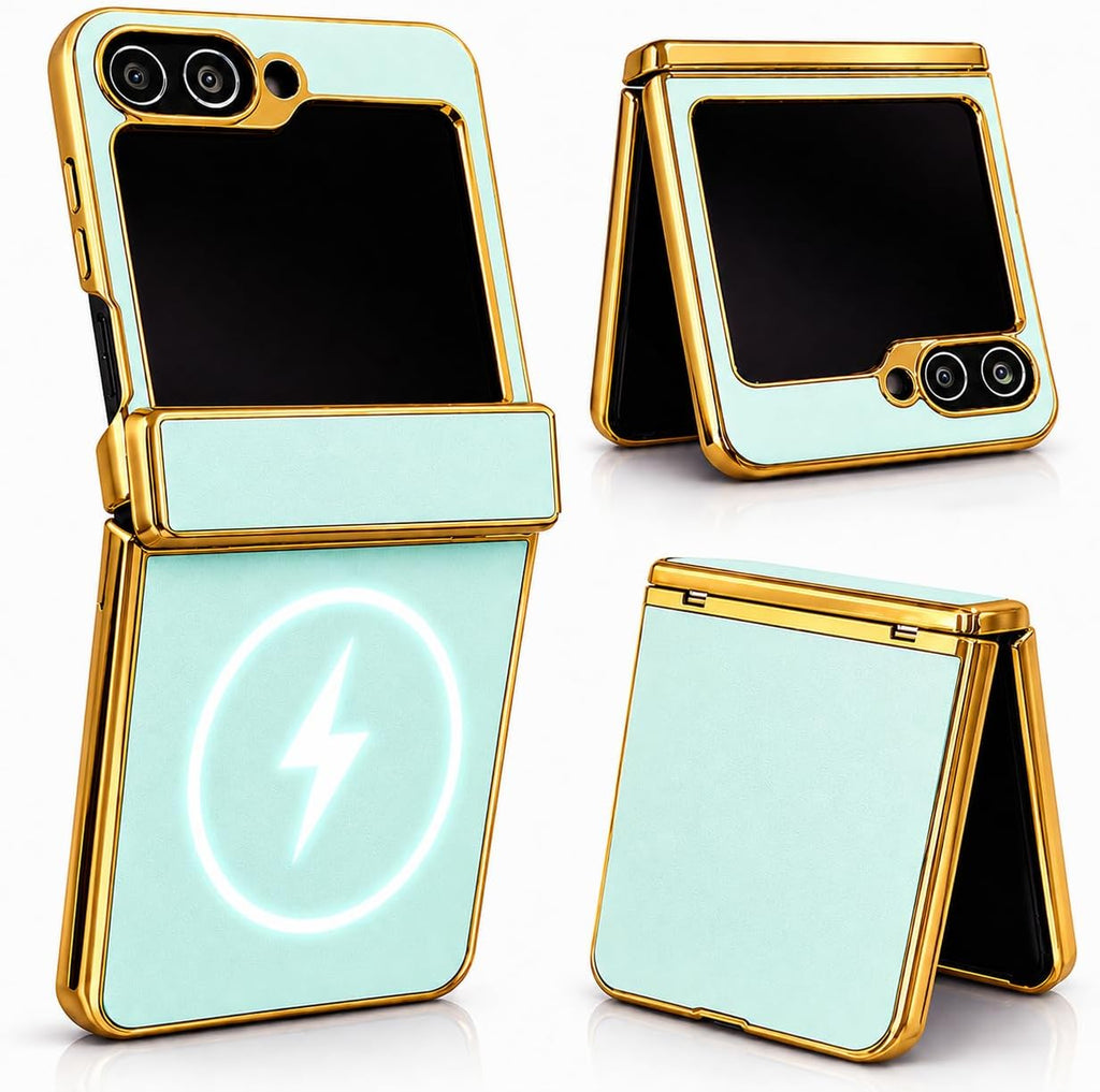 ZERUK Genuine Leather Case for Samsung Galaxy Z Flip 7 FE, MagSafe Compatible Slim Cover with Hinge Protection, Military
