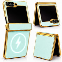 ZERUK Genuine Leather Case for Samsung Galaxy Z Flip 7 FE, MagSafe Compatible Slim Cover with Hinge Protection, Military