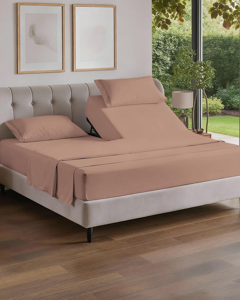 Flex Top Split Head King 4 Piece Sheet Set - Ultra-Soft, Breathable - Mauve