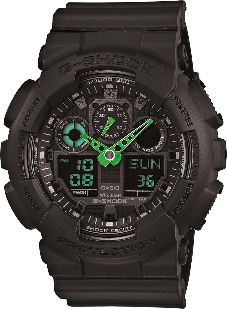 Casio Men's G-Shock Quartz Sport Watch with Resin Strap, Black, 29.4 (Model: GA-100C-1A3CR) - Black/Green