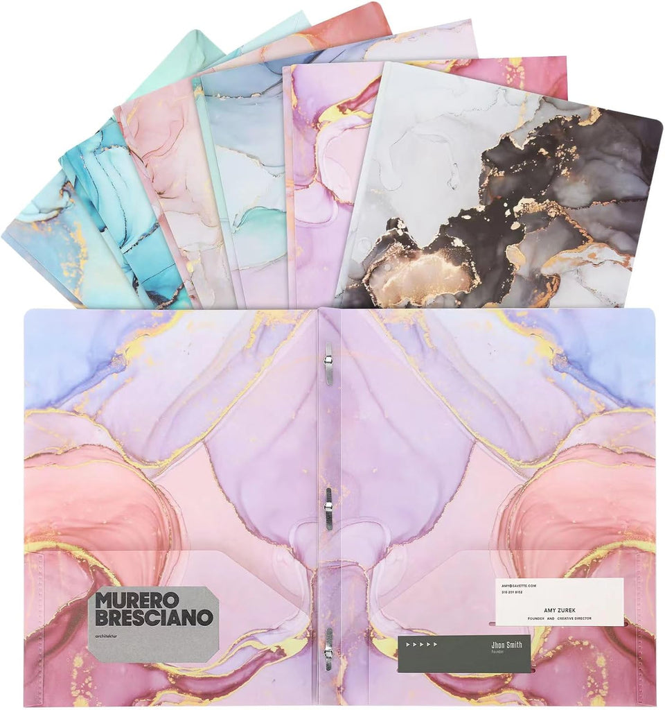 Ddaowanx Folders with 2 Pockets and 3 Prongs,12Pcs Cute Marble Style Folder