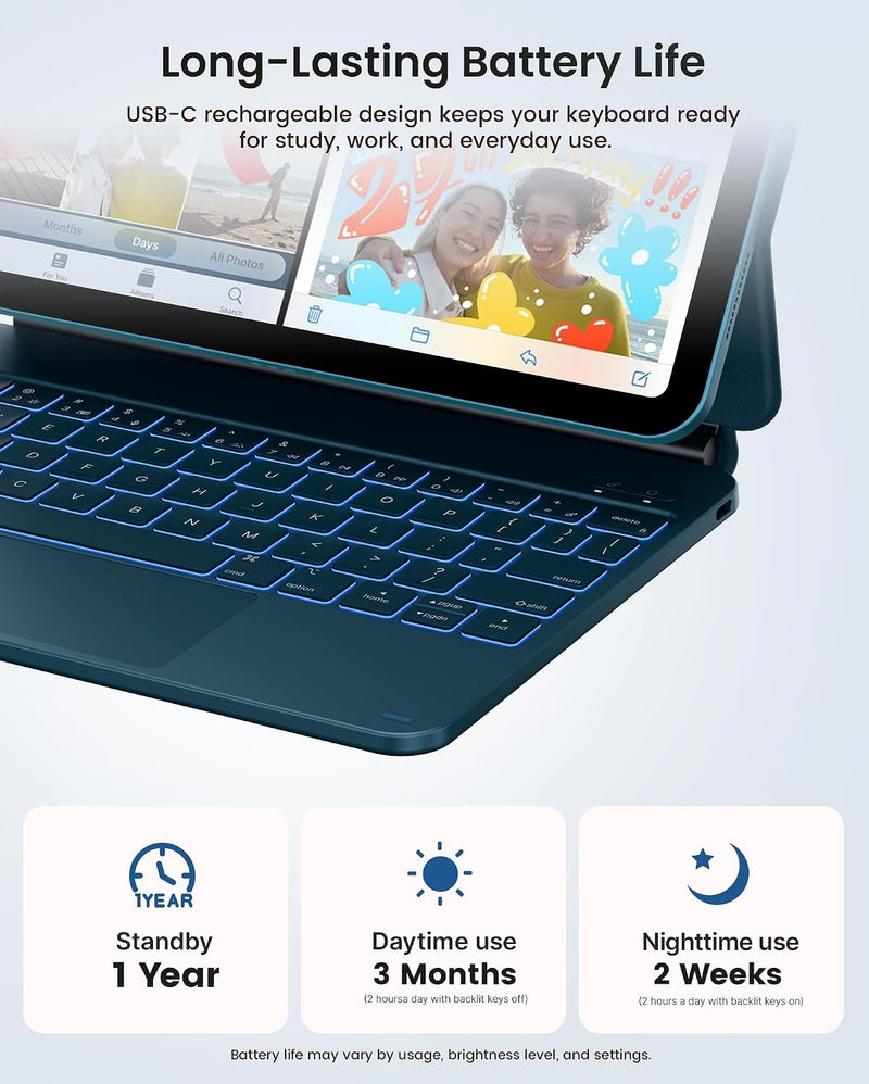 Funda con Teclado typecase Edge para iPad 11" (A16) / 10.ª Gen - Azul Pacífico