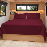 Short Queen Size 4 Piece Bed Sheet Set - RV Short Queen Sheets - Burgundy
