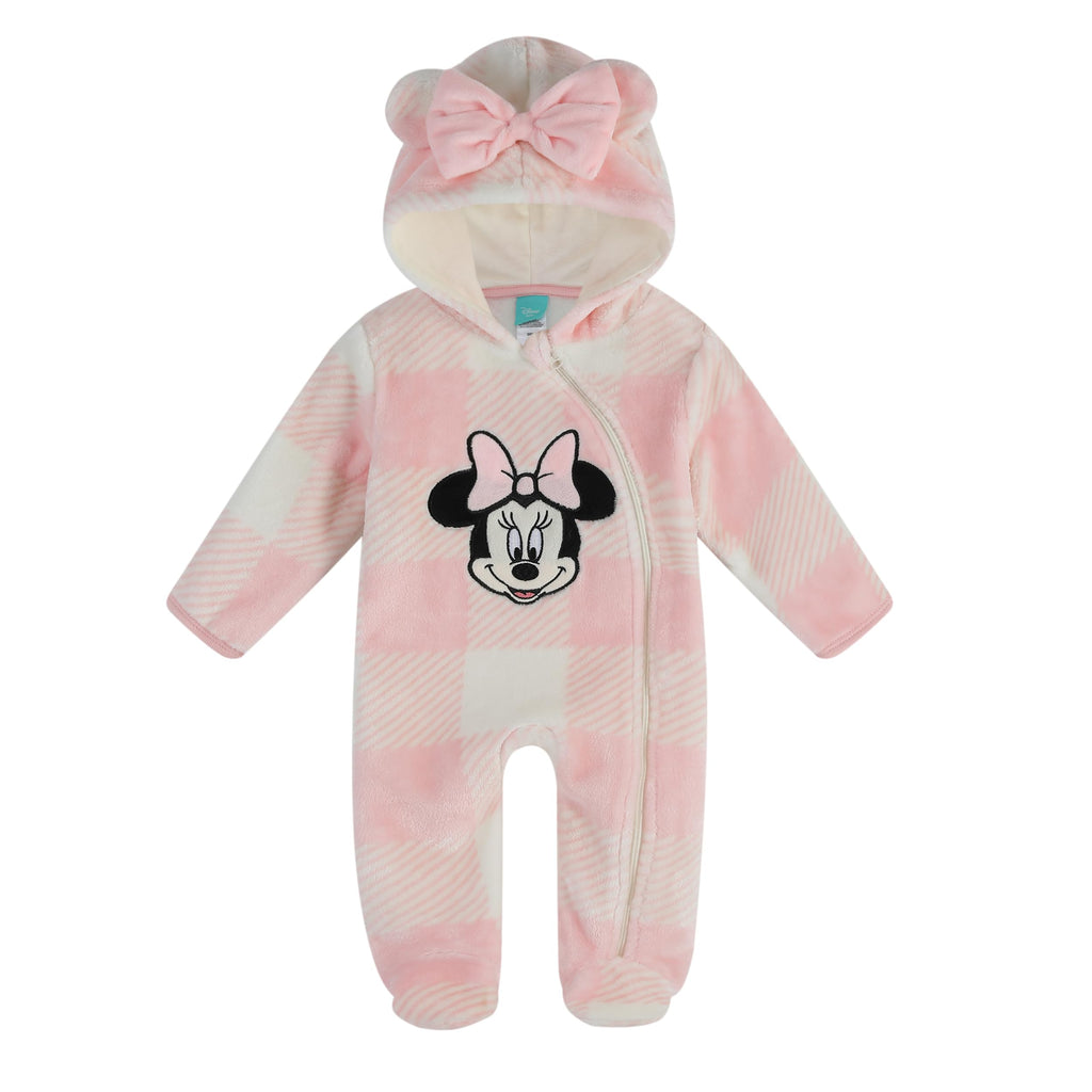 Magic Threadz Disney Clothes Baby Girls Pram One-Piece Sleeper Featuring Minnie Mouse Design, Soft Hooded Cozy Outfit fo