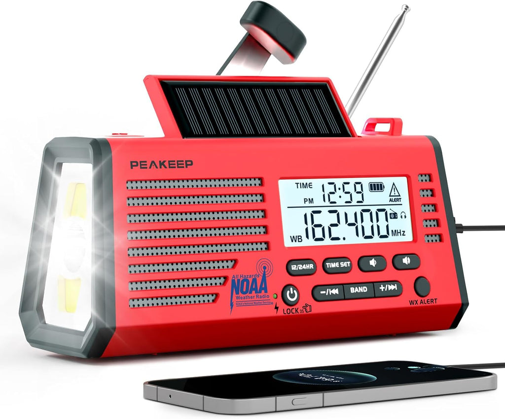 Peakeep Emergency Radio NOAA Weather Alert Battery Solar Crank Powered