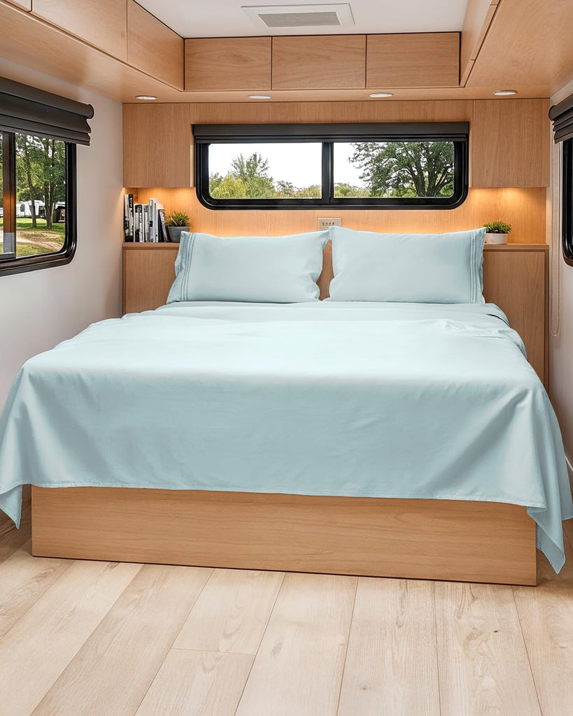 Short Queen Size 4 Piece Bed Sheet Set - RV Short Queen Sheets - Ice Blue