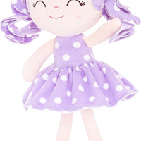 Gloveleya Baby Girl Doll – Custom Name Gift Plush Toy, Curly Hair Purple Polka Dot Dress Spring Girl, Birthday 12 Inches