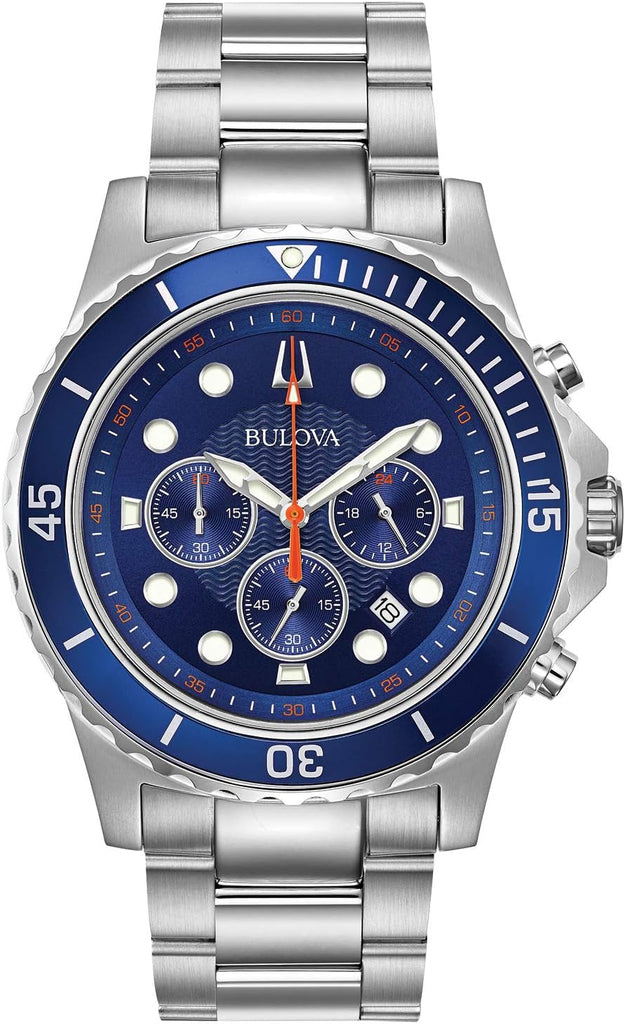 Bulova Men's Classic Sport Stainless Steel Chronograph Quartz Watch, Blue Dial Style: 98B325