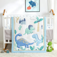 Wowelife Dinosaur Mini Crib Bedding Set for Boys Light Blue Premium 3-Piece Baby Bedding Sheet Set Dinosaurs Nursery Crib Set Crib Comforter Set Breathable and Soft for Baby