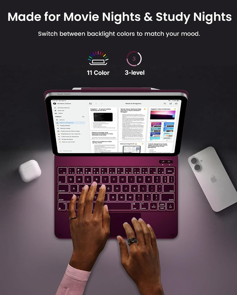 Funda con Teclado typecase Edge para iPad 11" (A16) / 10.ª Gen - Frambuesa