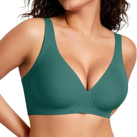 OEAK Womens Jelly Bras Wireless Deep V Comfy Push Up Tshirt Bras GRN L