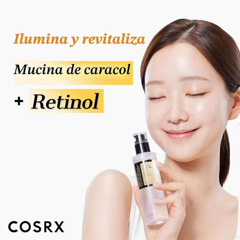 COSRX Snail 96% Mucin Power Essence 2ea y Retinol 0.1% Cream Mini Sample 1ea, juego de inicio de piel de vidrio, exclusivo de Amazon, kit de cuidado de la piel coreano hidratante y reafirmante diario,