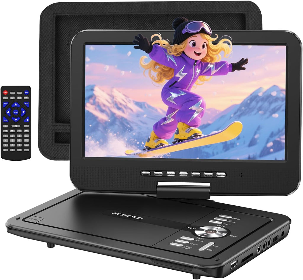 POFOTO Portable DVD Player with 10.5" HD Swivel Screen for Car, Home&Travel