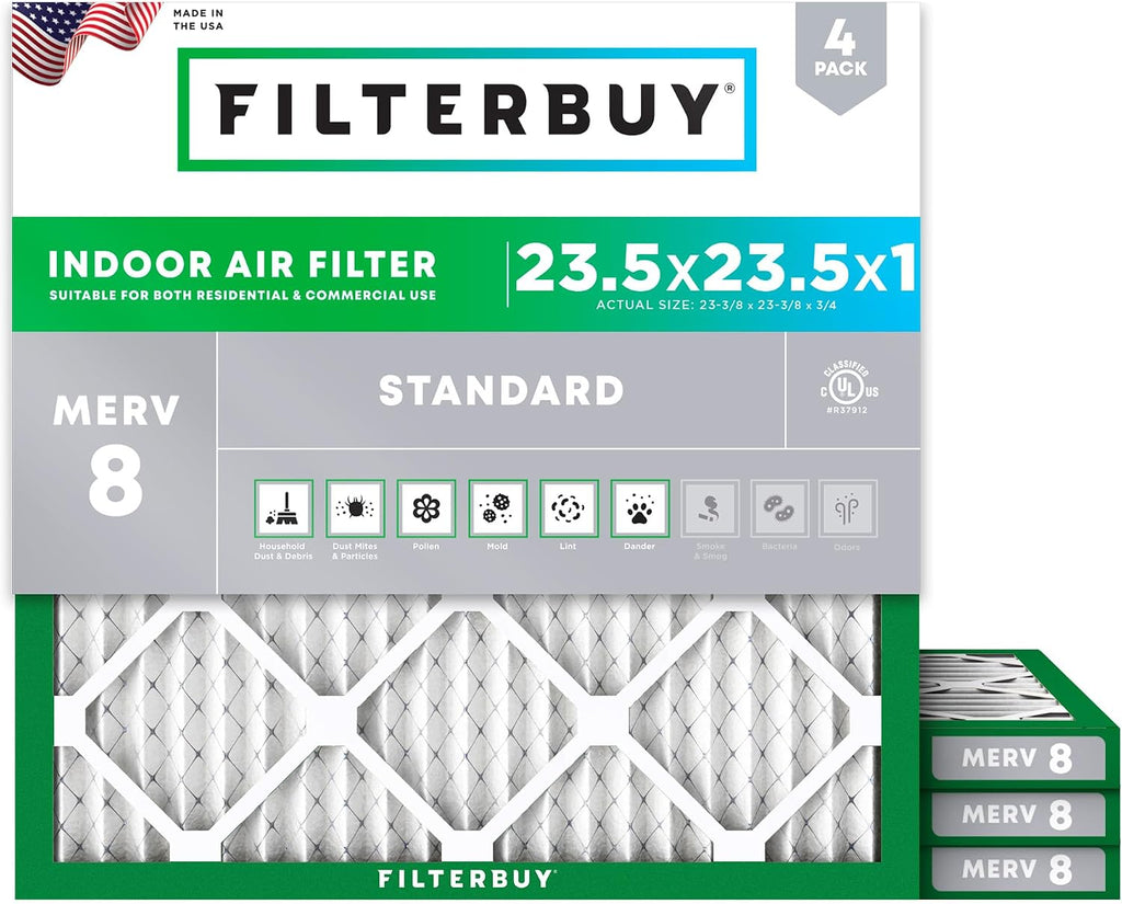 Filterbuy 23.5x23.5x1 Air Filter MERV 8 Dust & Allergy Defense (4-Pack)