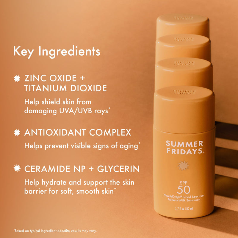 Summer Fridays ShadeDrops SPF 50 - Protector Solar Mineral Hidratante con Ceramidas y Vitamina E (50ml)