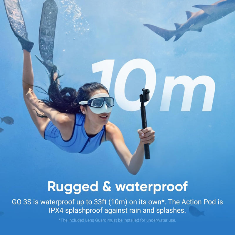 Insta360 GO 3S 64GB - Black — Cámara vlogging 4K manos libres, resistente al agua