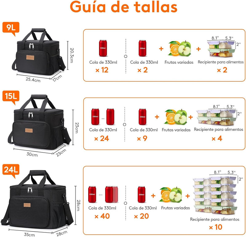 Lifewit Medium Lunch Bag, Insulated Lunch Box, Soft Cooler Cooling Tote for Adult Men Women, Black 12-Can (9L)