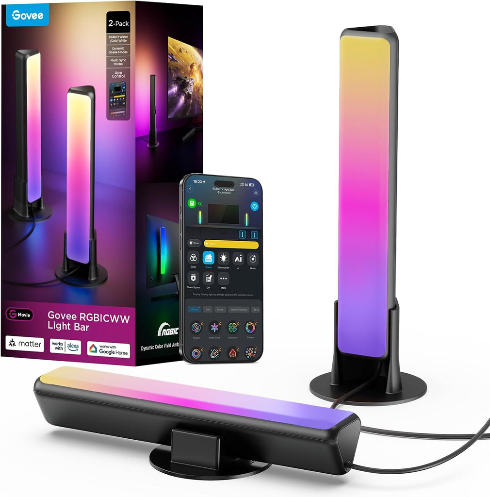 Govee Smart Light Bar, RGBICWW TV Lights for Living Room, Gaming, Black