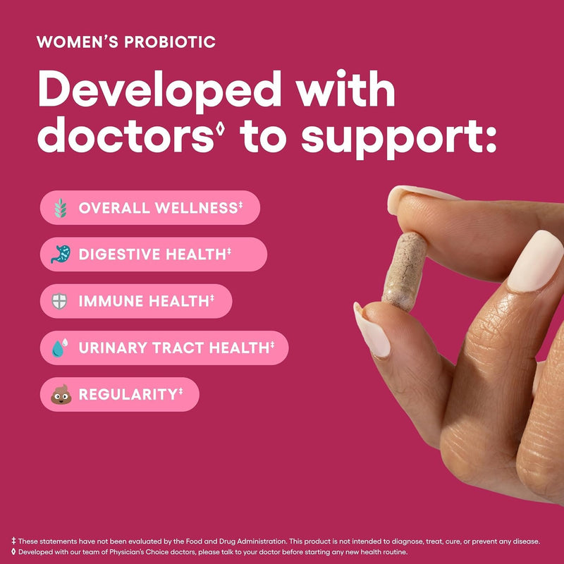 Physician's CHOICE Probióticos para mujeres - Equilibrio PH, digestivo, UT y salud femenina - 50 mil millones de CFU - 6 cepas únicas para ella - Prebióticos orgánicos, extracto de arándano+