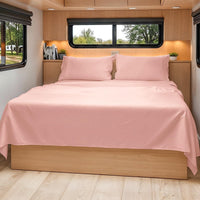 Short Queen Size 4 Piece Bed Sheet Set - RV Short Queen Sheets - Baby Pink