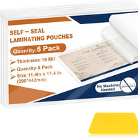 5 Pack 10 Mil 11x17" Self Sealing Laminating Pouches Self Adhesive Lamination Pouches Clear Laminate Sheets for Drawings