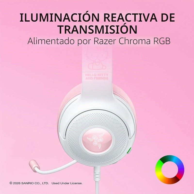 Razer Kraken Kitty V2 USB Wired Headset: Hello Kitty Ears - Chroma RGB Stream Reactive Lighting, HyperClear Cardioid Mic, 7.1 Surround Sound, Triforce 40mm Drivers - Hello Kitty Edition