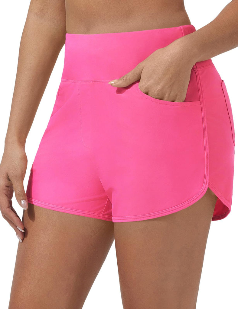 baleaf Women's 3" Swim Shorts with Velcro-Sealed Pockets Pink L